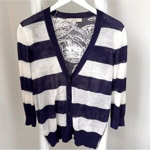 Loft Women’s Lightweight Blue and White Cardigan Sweater SZ L